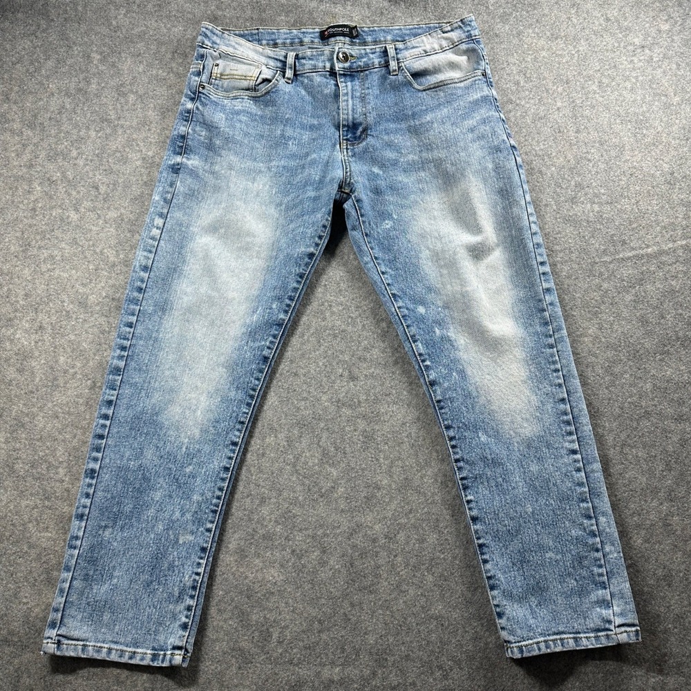 Southpole Jeans Mens 36x30 Blue Acid Stone Wash Distressed Y2K Moto Stretch